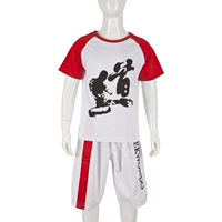 Хлопковая красная рукава даооистская футболка и вышитые шорты