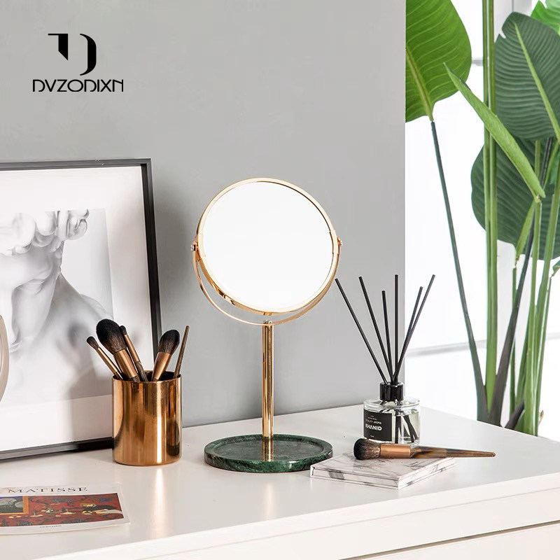 ins light lavish bathroom makeup mirror hotel makeup room mirror desktop Double face enlarged cosmetic mirror marble mirror