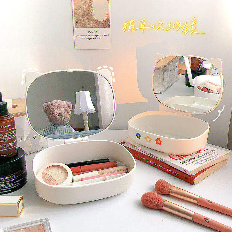 Folding Makeup Mirror with Inclusion Box Mirror Windows Desktop Desktop Household Small Dormitory Mirror