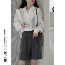 He Jiuer suit shorts womens summer 2021 New Korean version of a-shaped high-waisted loose wide leg pants five-point pants