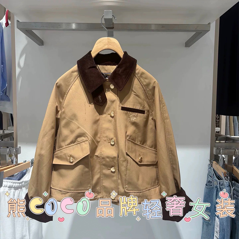 Little Bear Girl Barn Style Jacket 2026 Spring New Corduroy Patchwork Lapel Commuter Jacket Ttjj254904W