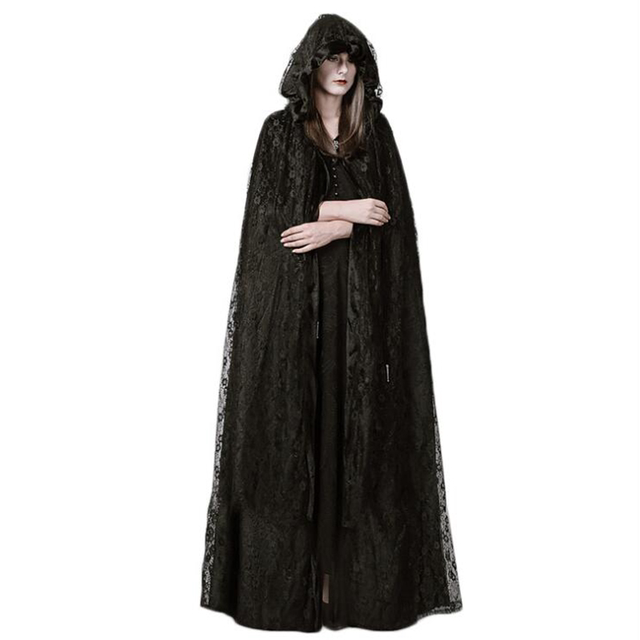 Dark Wizard Long Cloak Cloak Female Palace Retro Lace Hooded Jacket Coat Halloween Comic Con Costume