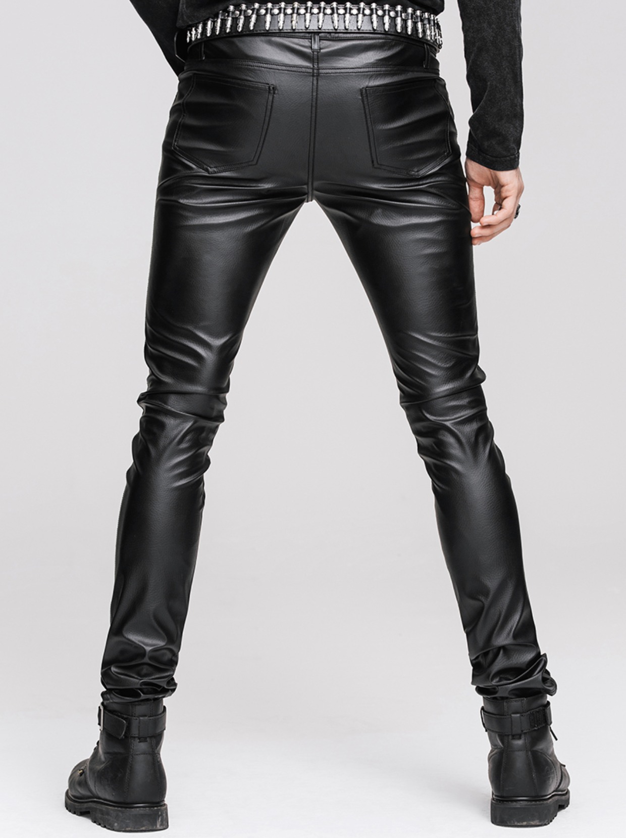 2017 mới steampunk Anh sân khấu gothic Quần hoa jacquard Quần thủy triều nam giản dị Quần da PU quần kaki nam đẹp