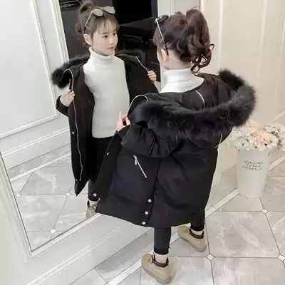 Korean girls cotton clothes in the long version of the cotton coat thickened autumn and winter Korean version of the velvet girl Foreign school in the big children's quilted jacket jacket