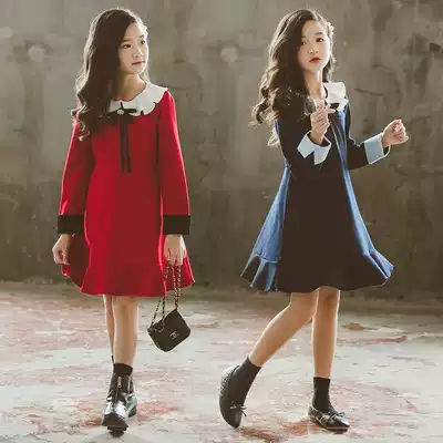 Girls' Long Sleeve Dress Spring and Autumn 2021 Korean Children's Skirt Spring Solid Color Ruffles