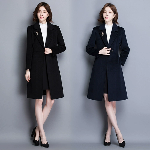 Шерстяное пальто, длинный модный комбинезон, в корейском стиле, средней длины, городской стиль, яркий броский стиль, по фигуре