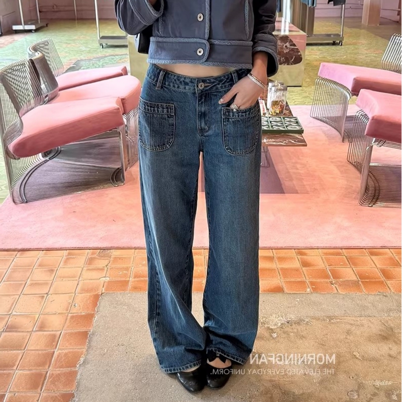 Fanfan "Fengshen Low Waist" Super Flattering Waist-To-Hip Ratio Loose-Fitting Denim Pants with Pocket Stitching + Denim Shorts Good Morning