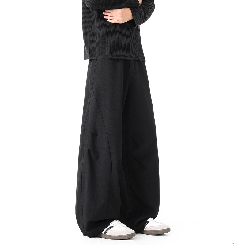 Huitoulv Men's Dress Pants Autumn Drape Casual Pants Straight Loose Wide-Leg Cleanfit Pleated Black Trousers