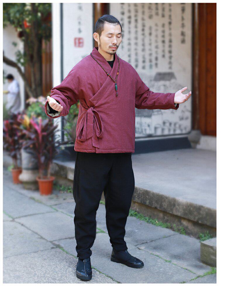 китайский костюм 中国风男装冬季汉服棉衣男士唐装棉袄古风中式棉服加厚棉麻茶禅服