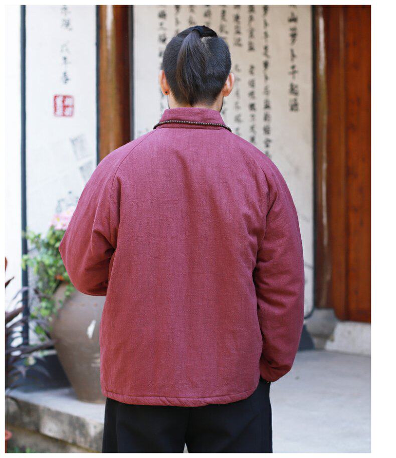 китайский костюм 中国风男装冬季汉服棉衣男士唐装棉袄古风中式棉服加厚棉麻茶禅服