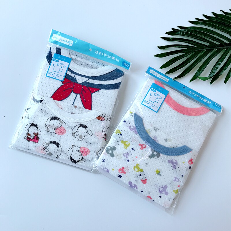 Summer children's breathing cotton breathable mesh cartoon short-sleeved T-shirt brother and sister dress cotton top 90-130
