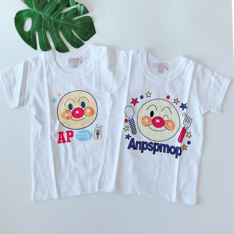 90-130 Cotton Cartoon Anpanman Short Sleeve Summer T-Shirt Top Boys Girls White Thin Section