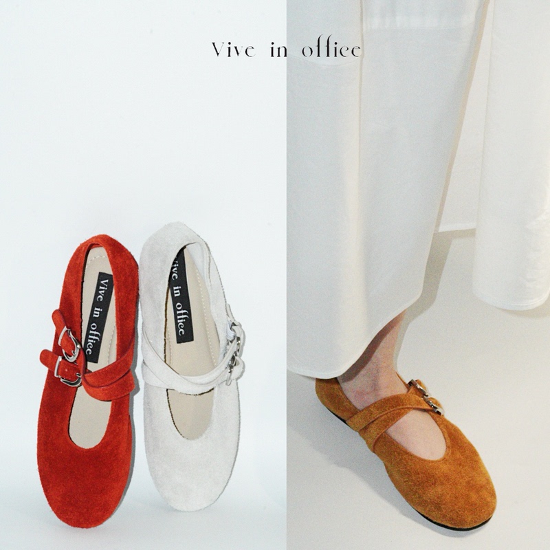 Vive in Office 2026 New Style Round-Toe Long-Velvet Flat Cross-Strap Mary Jane Shoes # 285