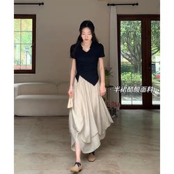 Guo Jiujiu ໃຫມ່ແບບຈີນແບບປະຈໍາຊາດຊຸດສໍາລັບແມ່ຍິງ summer ໃຫມ່ໂຄງສ້າງສະຫມໍ່າສະເຫມີ acetate double layer skirt