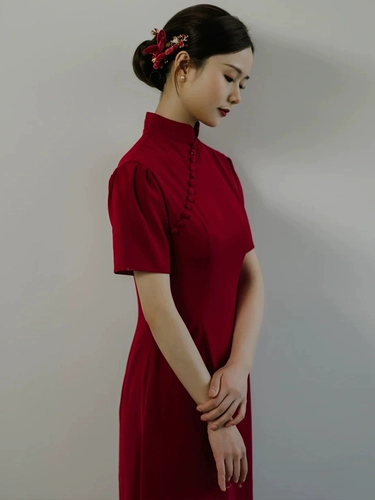 Вечернее платье, ципао для невесты, бордовое ретро свадебное платье, подходит для подростков