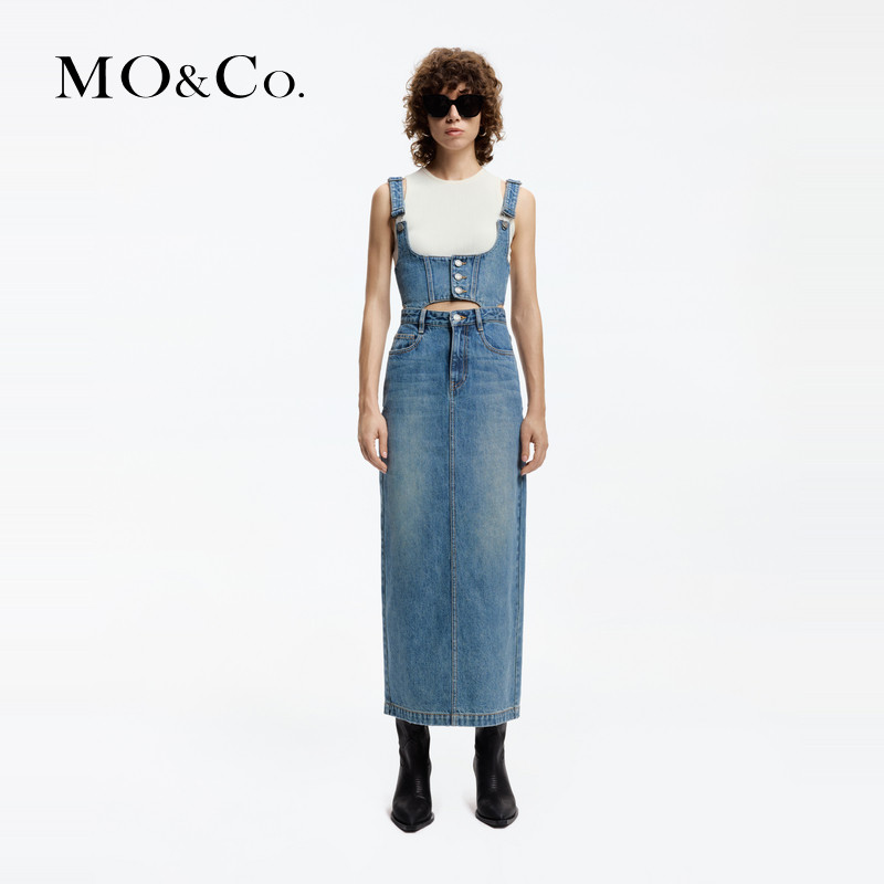 Платье MOCO, состоящее из двух частей, хлопковый съемный корсет, прямая джинсовая юбка с высокой талией, юбка на подтяжках Moanke Изображение 1