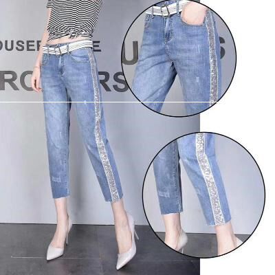 Summer new 2020 women's jeans slightly loose thin loose denim cropped sequin stitching women's pants