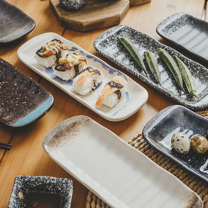 Day style and wind sushi dishes Snack Refreshment Pan Individuality Retro Cutlery Hem Tray Ceramic Creative Rectangular Dish 