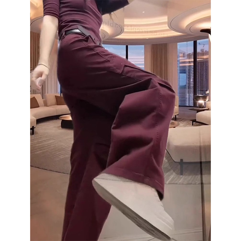 Burgundy Workwear Wide-Leg Pants for Women, New Spring and Autumn High-Waisted Straight-Leg Jeans, Slimming Ancora Red Casual Pants Burgundy Workwear Wide-Leg Pants for Women, New Spring and Autumn High-Waisted Straight-Leg Jeans, Slimming Ancora Red Casual Pants