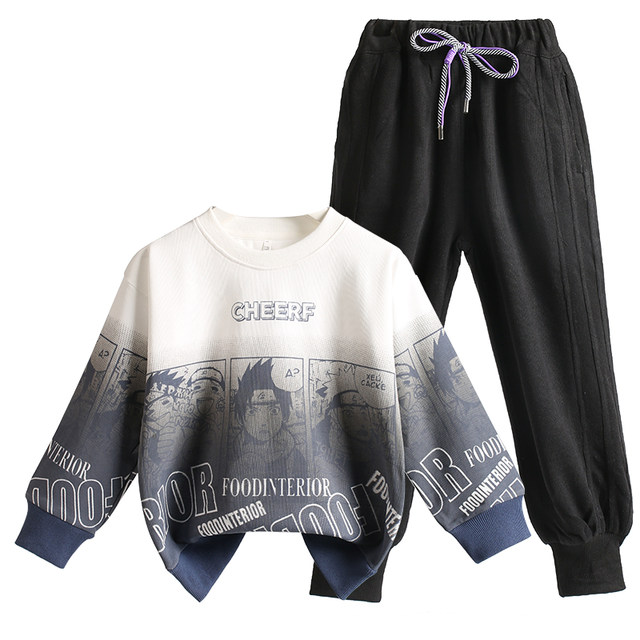 Children's sweater suit 2022 spring and autumn new boy cartoon loose cotton top boy sports pants two-piece set