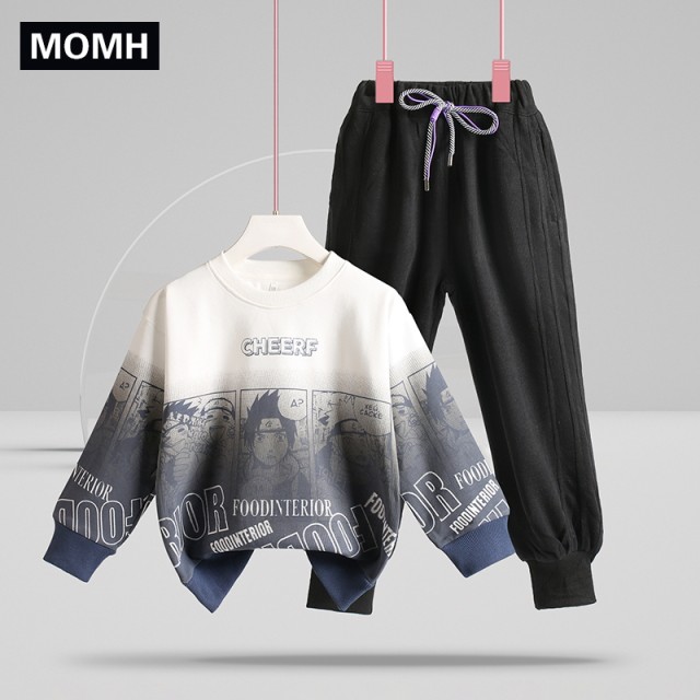 Children's sweater suit 2022 spring and autumn new boy cartoon loose cotton top boy sports pants two-piece set