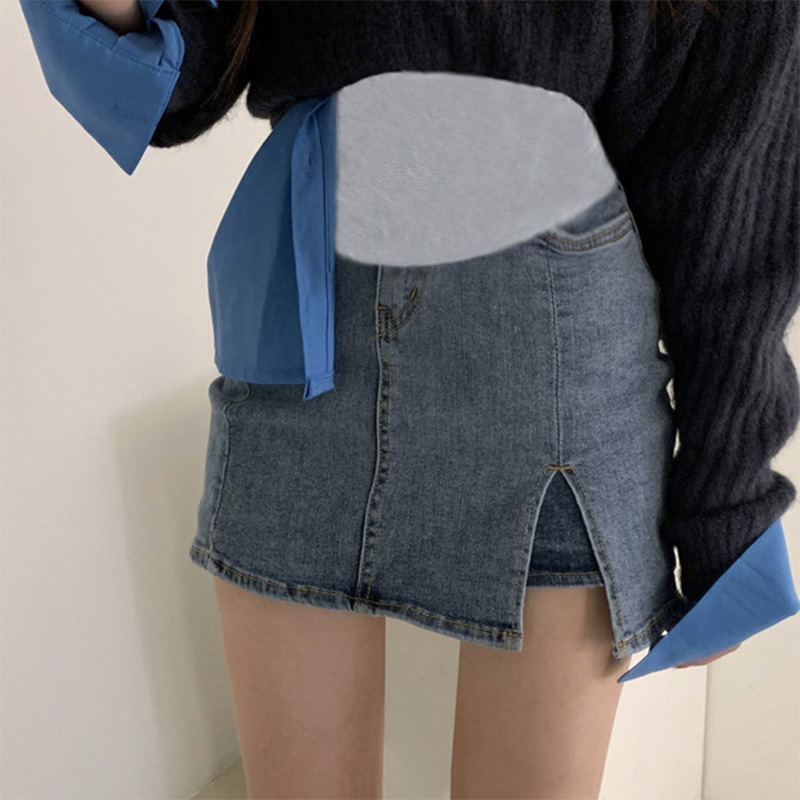 Pregnant denim short skirt spring and autumn stretch show thin split a word wrapped hips bottom skirt support belly skirt autumn and winter
