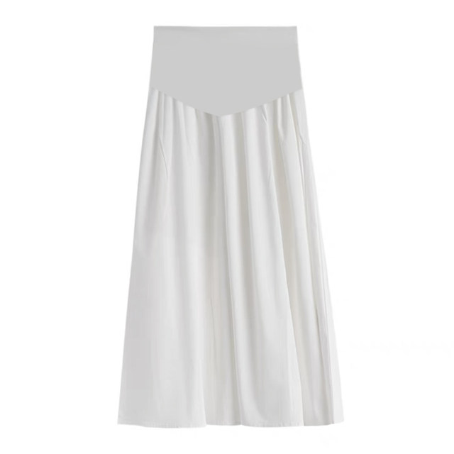 Tencel Maternity Pleated Half Skirt Women's Summer 2024 New White Mid-Length A-Line Belly Support Umbrella Skirt Spring and Autumn