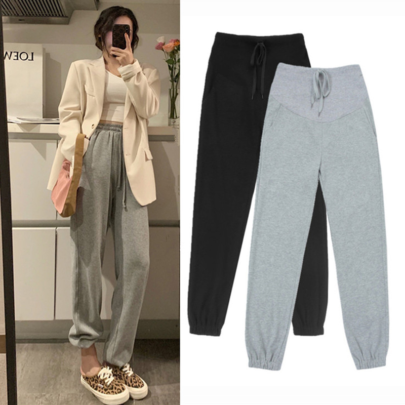 Pregnant Woman Inner Hitch Pants Summer Thin Loose Casual Thick Cotton Pants Summer Dress Outside Wearing Bunch Foot Sports Pants Gestation Early Spring Autumn