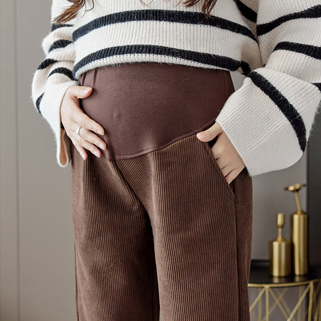 Pregnant women's chenille granny pants nine-cent autumn and winter 2023 new outer wear autumn and winter clothes slimming straight carrot pants