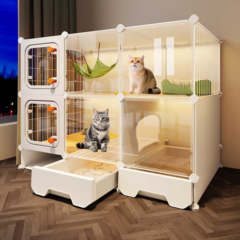 Cat Cage for Home Use, Indoor, Extra Large Free Space, One Bedroom, One Living Room, One Bathroom, Cat Nest, Cat Toilet, Integrated Cat Villa Cat Cage for Home Use, Indoor, Extra Large Free Space, One Bedroom, One Living Room, One Bathroom, Cat Nest, Cat Toilet, Integrated Cat Villa
