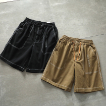 Washed yarn Cartwill fabric for men Summer Leisure 100 lap tightness waist pumping rope pure cotton sport 50% shorts