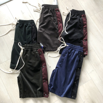 High Street Tide Sign Side Row Buttoned Pants Summer Men Velvet Loose Straight Barrel Sports Button 50% pants