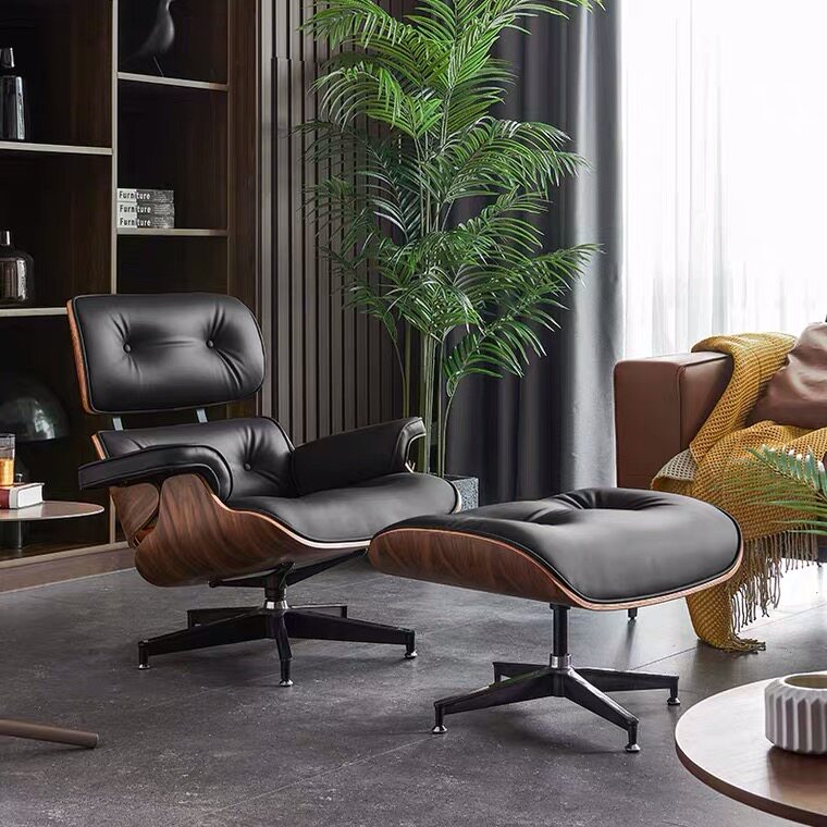 Eames Recliner Living Room Leisure Chair Single Chair Reclining Swivel Chair Lazy Chair Designer Furniture Study Chair with Footrest