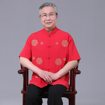 Middle-aged Tang dress male Dad summer dress short-sleeved old man clothes Chinese style Grandpa Ma Bing Silk festive evening wedding suit