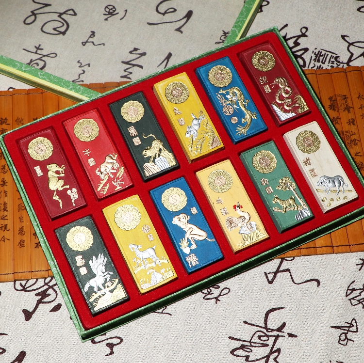 12 two ink ingots color ink pigment ink cinnabar ink old Hu Kaiwen oil painting ink block study four treasures ink strip gift