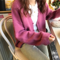 Knitted cardigan autumn and winter new womens clothing Korean retro temperament lazy loose long sleeve solid color short sweater jacket