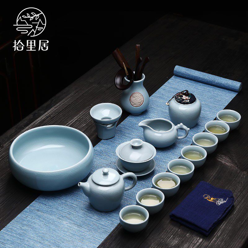 ten Livable Kung Fu Tea Set Group Home Ceramic Bubble Teapot Tea Cup Tea Sea Whole Set Of Ru Kiln Tea Set Gifts