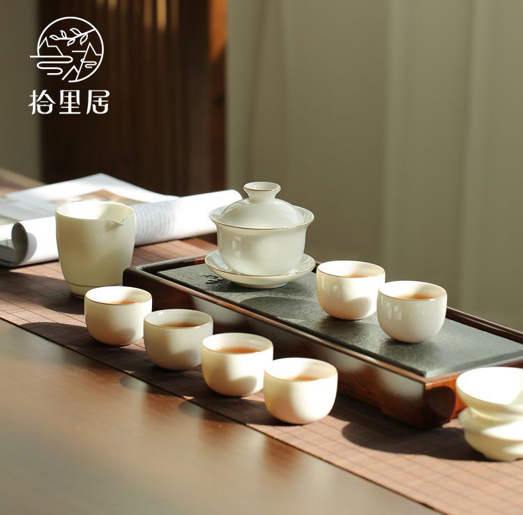 Shiliju Kung Fu Tea Set Home Japanese Simple Ceramic White Porcelain Small Set Tea Making Living Room Tea Tray Set