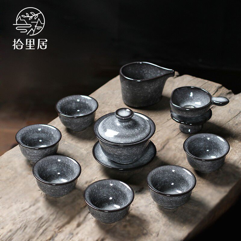 ten Liguon Spring Green Porcelain Ceramic Cover Bowl Teacup Tea Cup Handmade Gokiln Ice Cracking Power Home V Tea Set Group Composition