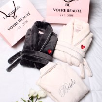 Flannel couples robe womens winter suit thickened extension coral velvet bathrobe male bride morning gown wedding pajamas