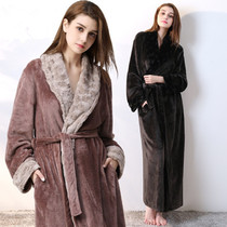 Nightgown female winter coral velvet plus velvet padded extended color warm couple pajamas flannel home wear