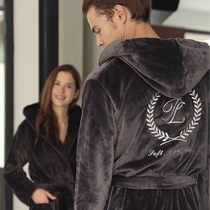 Nightgown women autumn and winter long flannel bathrobe couple pajamas coral velvet men thick warm hooded home clothes