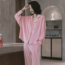 Golden velvet pajamas womens spring and autumn 2020 new long-sleeved trousers two-piece Korean loose home clothing Lady