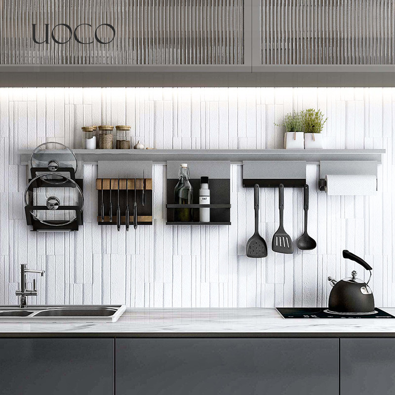 UOCO Kitchen Shelve Wall-mounted wall-mounted Shelf Suction Knife Holder Cover Shelf Space Aluminum Pendant Grey