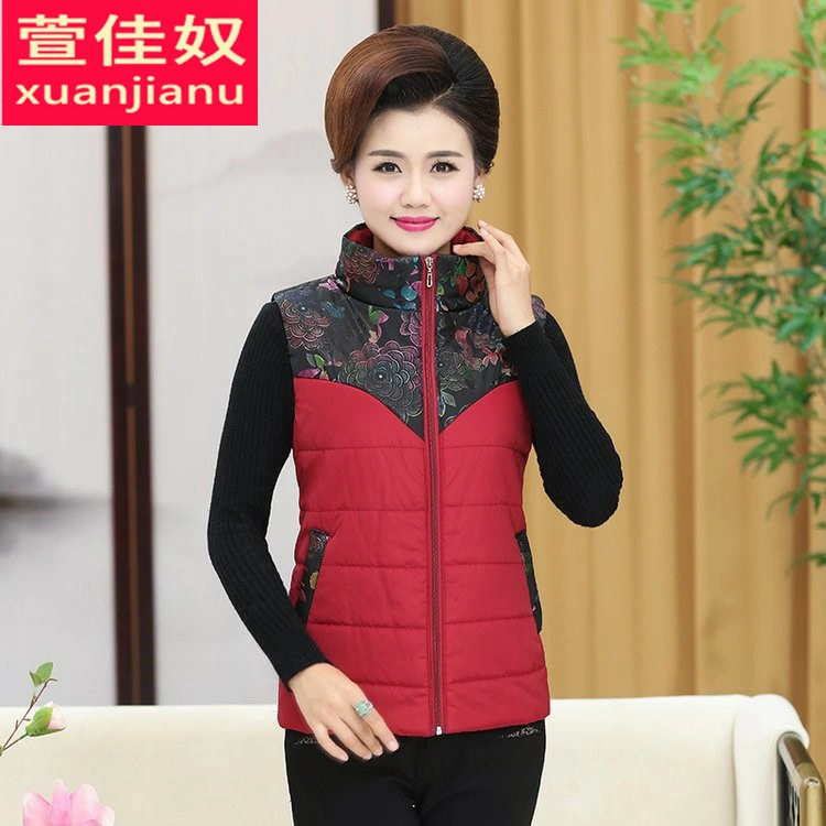 Áo vest nữ trung niên và cao tuổi thu đông cỡ lớn áo ghi lê phụ nữ trung niên xuống áo khoác cotton mẹ áo vest ngắn - Áo vest