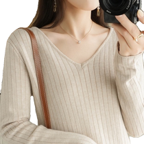Autumn and winter new V-neck sweater for women slim fit versatile bottoming long-sleeved inner layer slimming velvet and thickened wool sweater