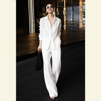 Spring Fashion: Light Luxury, High-End Feel, Powerful Aura, Capable and Elegant, Important Occasions, White Shirt Suit with Pants