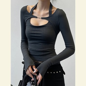 Stunningly Beautiful Design, Korean-Style Light Luxury, Unique and Distinctive, Elegant and Chic, Beautiful Gray Top for Spring