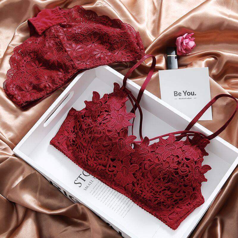 Year of the Horse Zodiac Year Red Lingerie Set for Women with Small Bust, Push-Up Bra, Sexy Panties, Lace, Wedding Bride