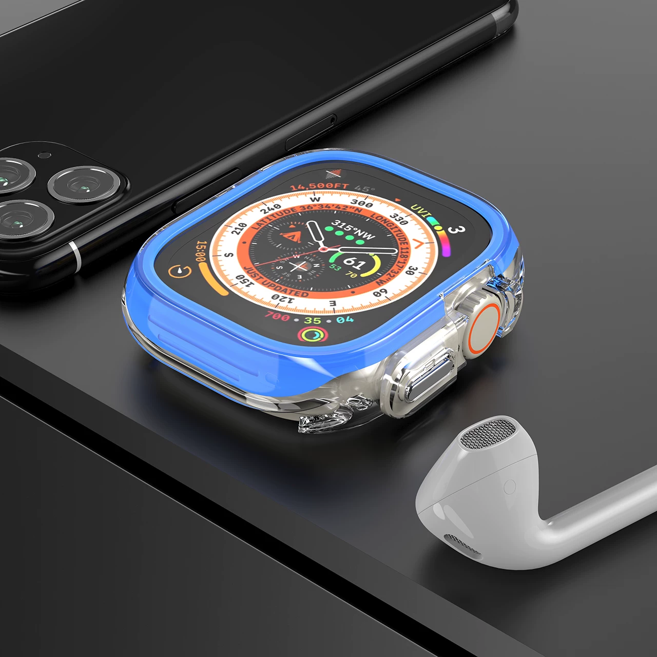 Любое применение к защитному чехлу Apple Watch 9/10 поколение 8 защитный чехол Apple Watch 9 candy s8 половинный пакет Ultra2 полый цвет s10 силиконовый прозрачный двухцветный мягкий чехол